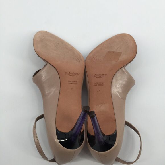 Tom Ford for Yves Saint Laurent Dali Lip Open Toe High Heels 37 Beige Tan Purple - Picture 8 of 8